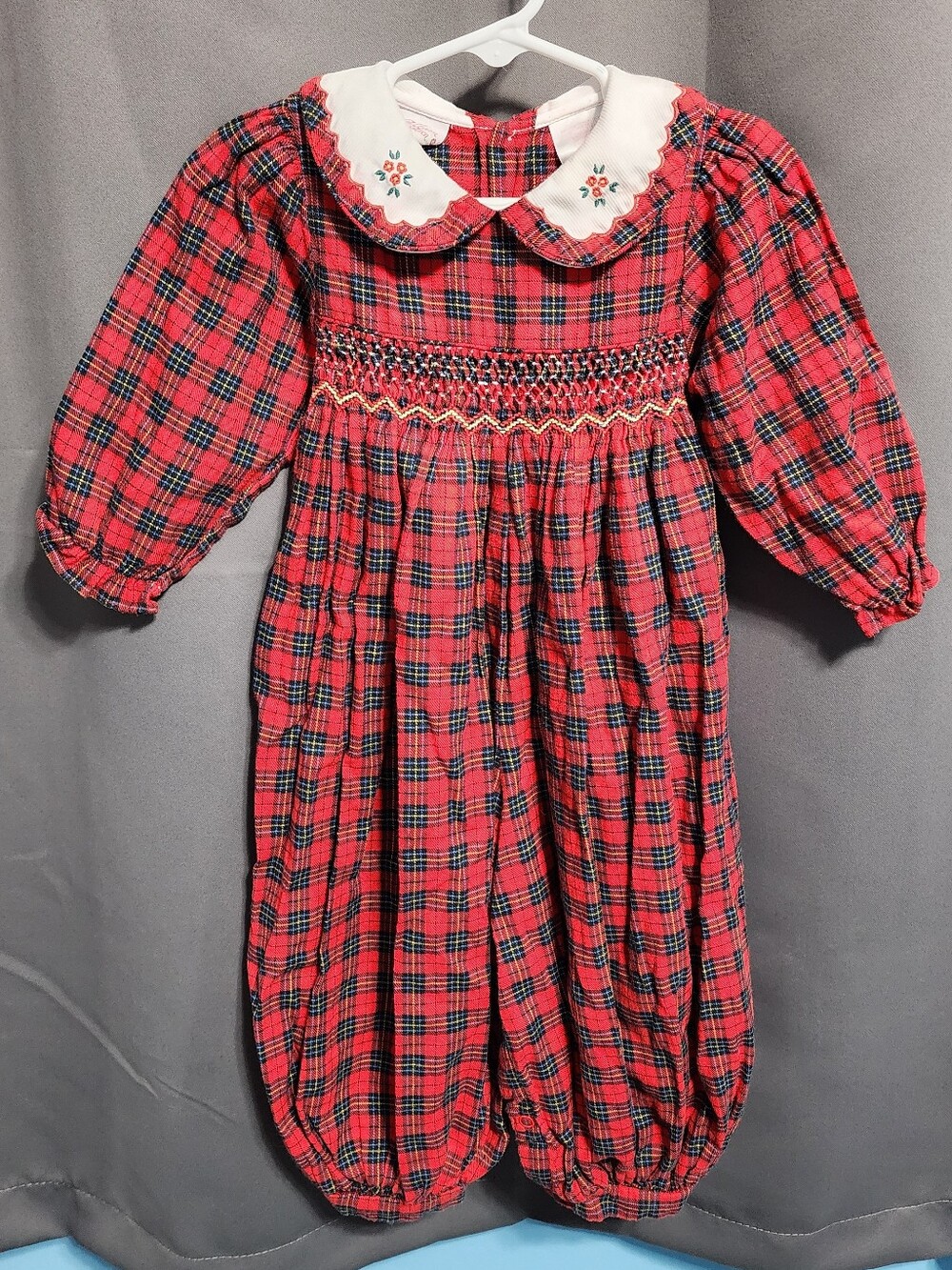 Vintage Allison Ann Plaid Smocked Christmas Bubble Longall Size 18 Months Outfit